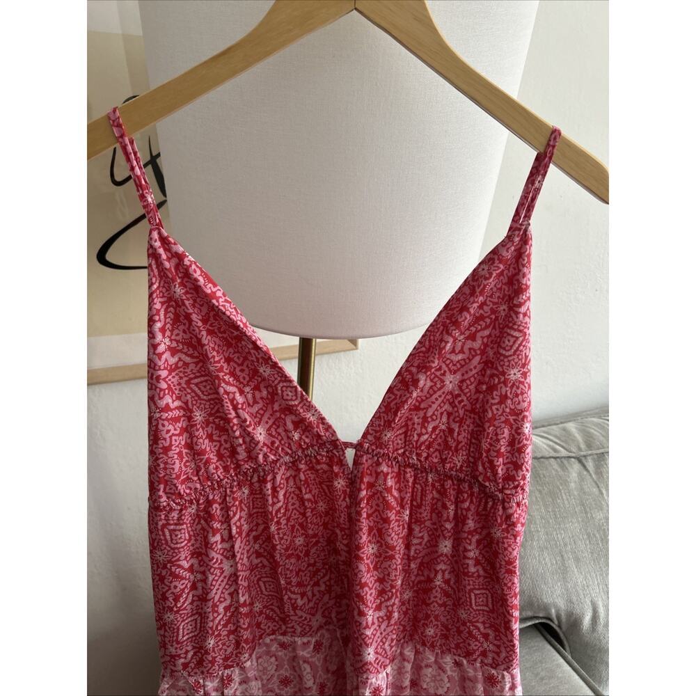 Red Patchwork Cottage Picnic Maxi Dress Cotton Summer Beach Vacation  XL - Picture 2 of 10